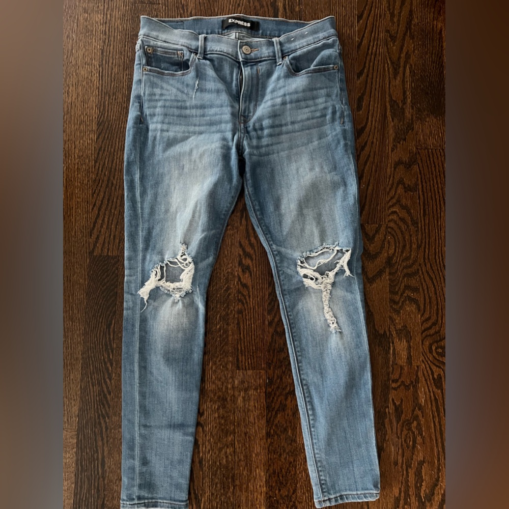 Express ripped straight leg jeans